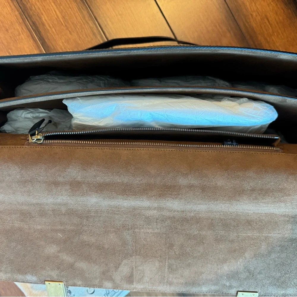 Gucci Brown Suede Briefcase with Green and Red Web Stripe